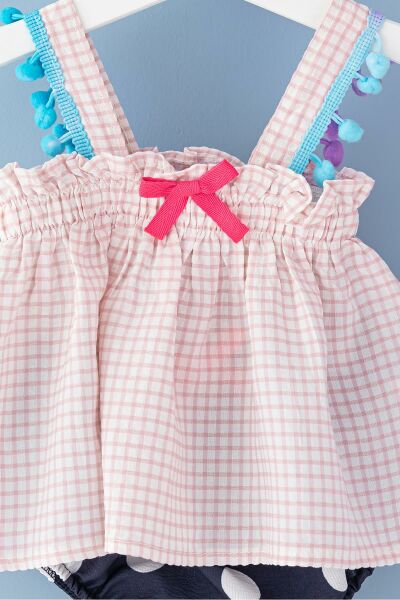 Kız Bebek Elbise Puantiye Bandanalı Üçlü Elbise Seti
