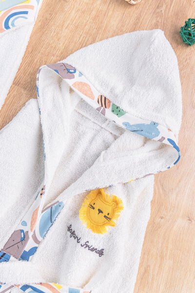 Safari Temalı 4 Parça Pamuklu Bebek Havlu Bornoz Seti SU YEŞİLİ - 0-18 Ay