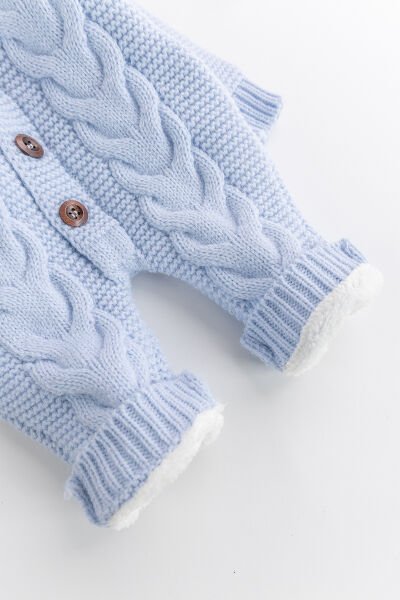 Triko Örme Welsoft Astarlı Kapüşonlu Kışlık Bebek Tulum MAVİ - 3-6 AY