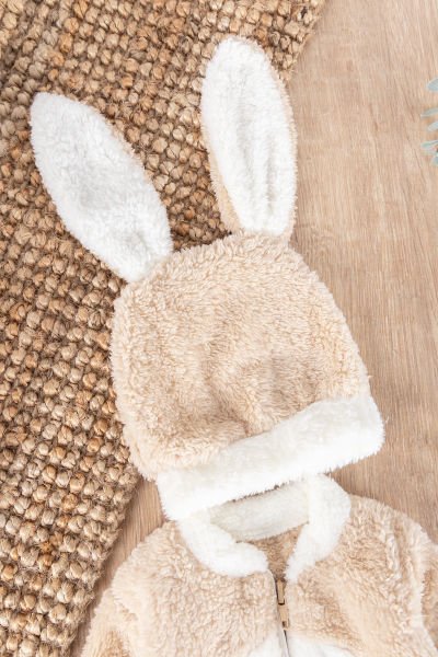Tavşan Şapkalı Kuzu Welsoft Kız/Erkek Bebek Kışlık Tulum
