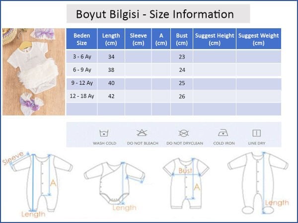 Tütü Etekli Fiyonklu Bandanalı Kız Bebek Tulum Takım