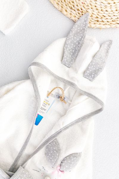 Tavşan Figürlü Bebek Banyo Havlu Bornoz Seti