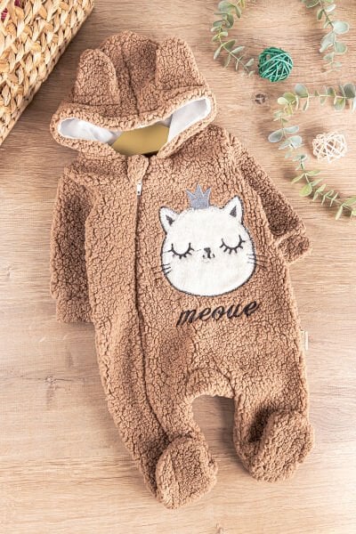 Kedi Figürlü Peluş Welsoft Kız/Erkek Bebek Tulum