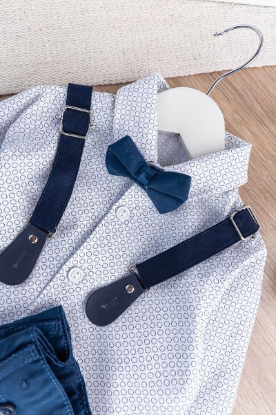 Papyonlu Pantolon Askılı Erkek Bebek Gömlek Pantolon Takım