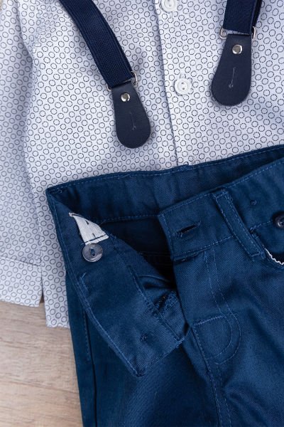 Papyonlu Pantolon Askılı Erkek Bebek Gömlek Pantolon Takım