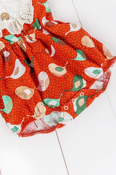 Fistolu Kuş Desenli Yazlık Kız Bebek Tulum