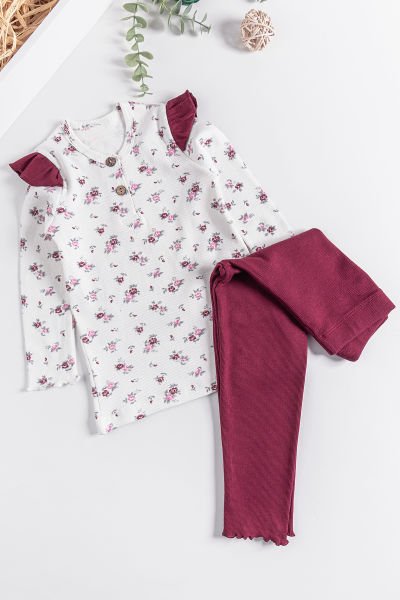 Çiçek Desenli Fırfırlı Kız Çocuk Pijama Takımı