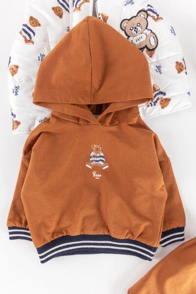 Ayıcık Figürlü Yelekli Üç Parça Kışlık Erkek Bebek Takım