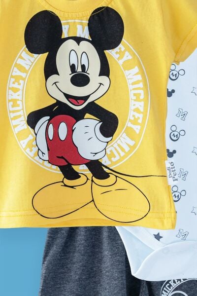 Erkek Bebek Takım Mickey Desenli Üçlü Bebek Takım