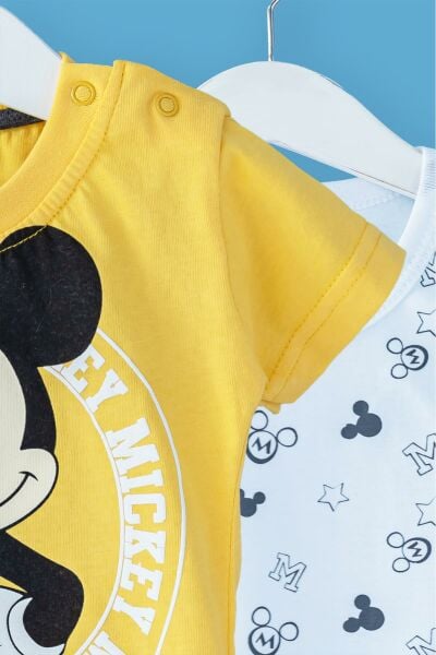 Erkek Bebek Takım Mickey Desenli Üçlü Bebek Takım