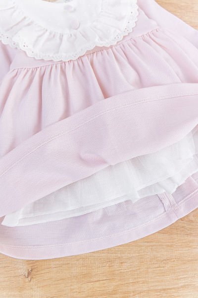 Fisto Detaylı Uzun Kollu Pembe Kız Bebek Elbise