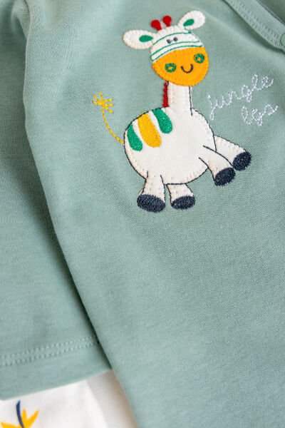 Zürafa Figürlü Uzun Kollu İkili Bebek Tulum