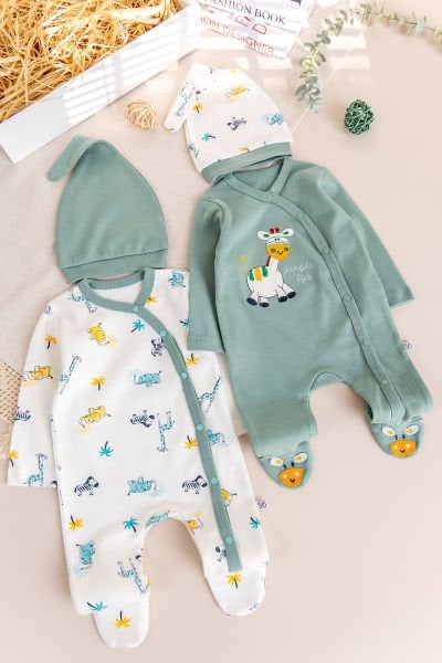 Zürafa Figürlü Uzun Kollu İkili Bebek Tulum