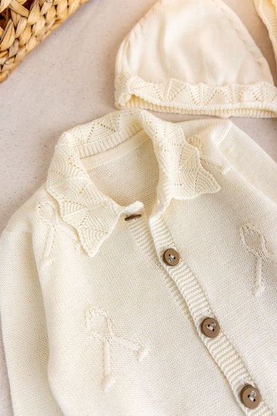 Triko Kız Bebek Hastane Çıkışı  Hediyelik Bebek Seti KREM -  0-3 AY