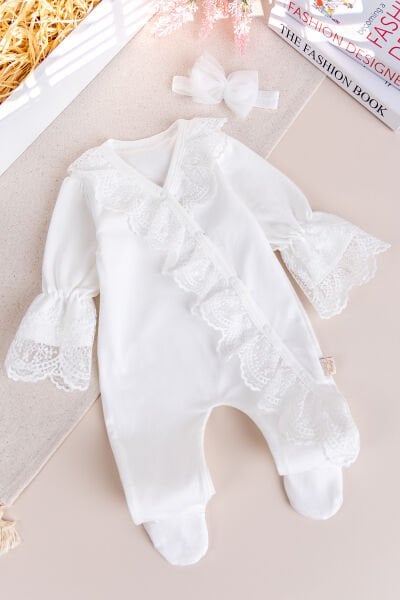 Güpürlü 100% Pamuk Kız Bebek Tulum