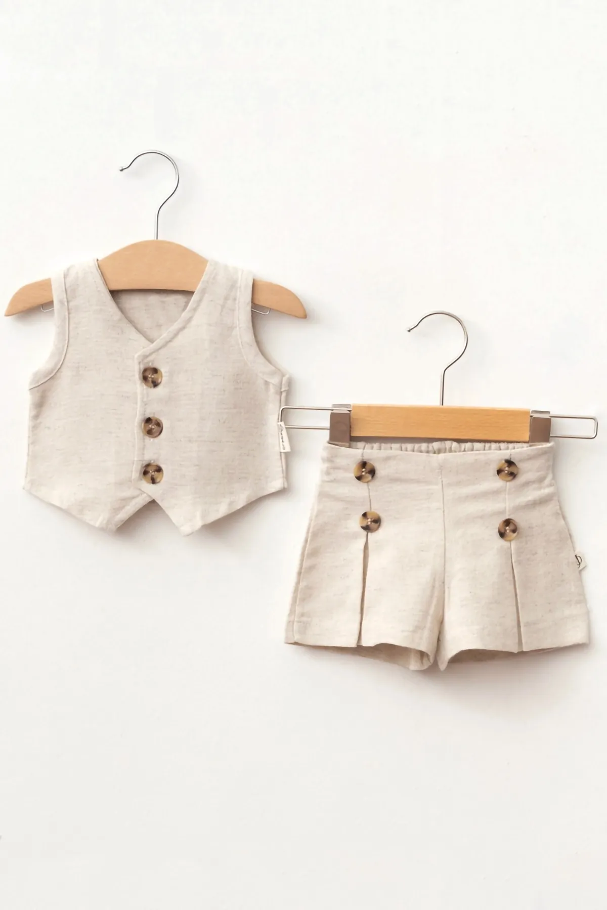 Keten Yelek Şort Şık Kız Bebek Takım