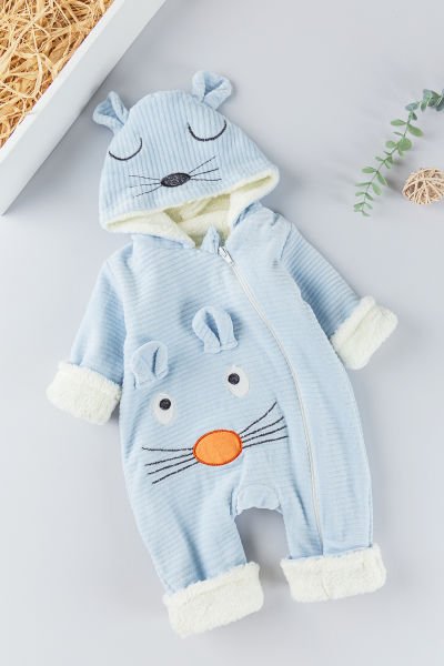 Figürlü Unisex Kışlık Welsoft Kadife Bebek Tulum