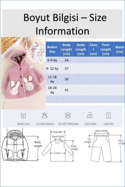 Tavşan Fiğürlü Welsoft Kışlık Kız Bebek/Çocuk Mont