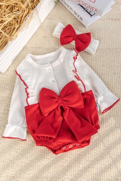 Fiyonklu Bandanalı Kız Bebek Elbise Bebek Tulum