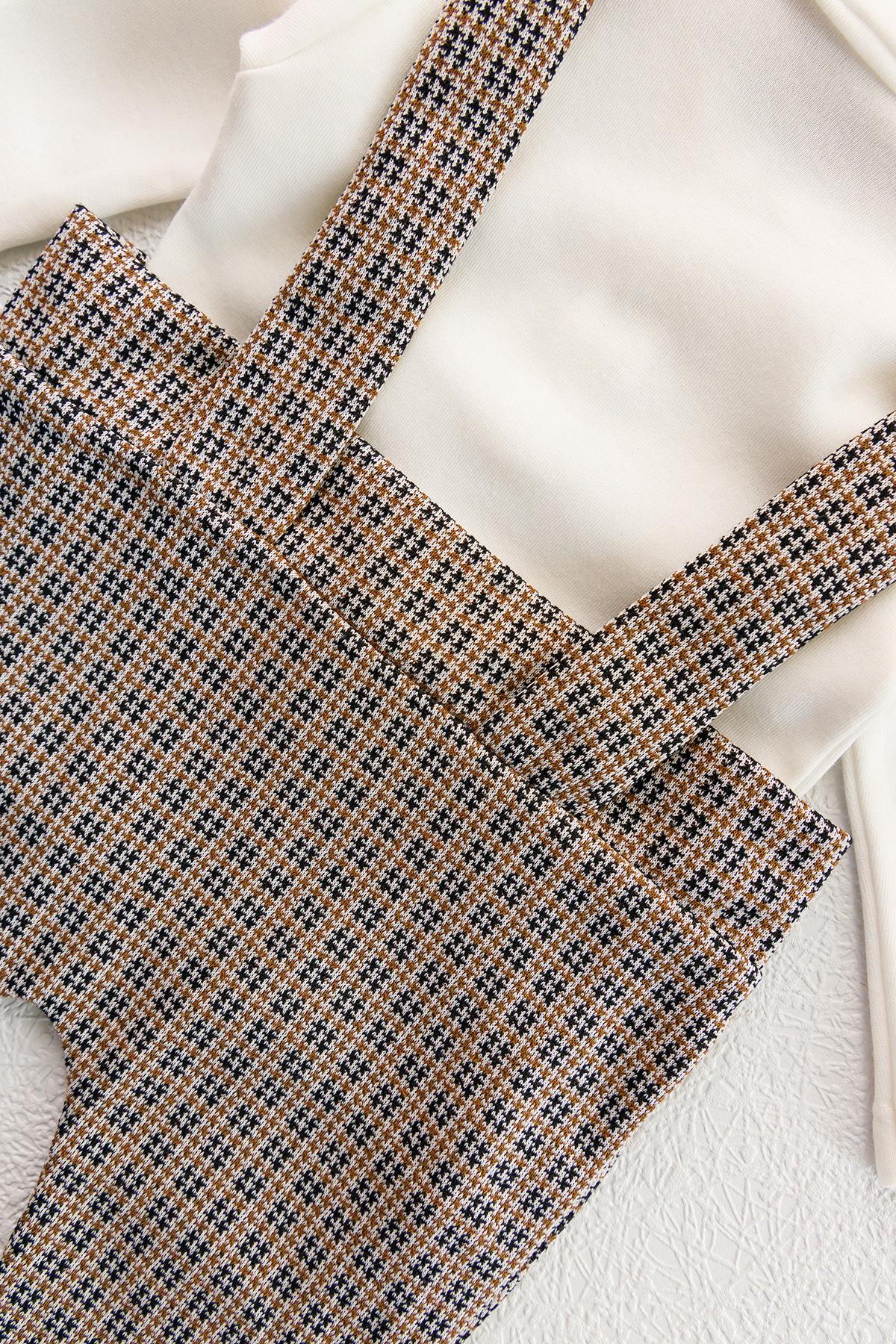 Vintage Desenli Şapkalı Erkek Bebek Tulum Salopet Takım KAHVERENGİ -  0-3 AY