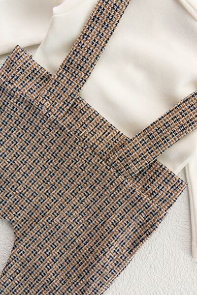 Vintage Desenli Şapkalı Erkek Bebek Tulum Salopet Takım KAHVERENGİ - 3-6 AY