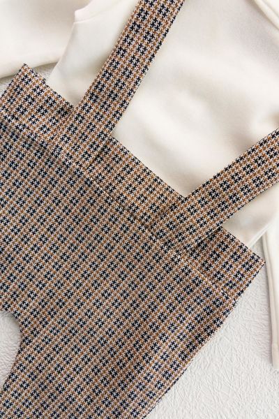 Vintage Desenli Şapkalı Erkek Bebek Tulum Salopet Takım KAHVERENGİ -  6-9 AY