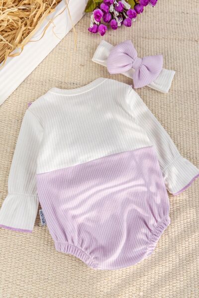 Fiyonklu Bandanalı Kız Bebek Elbise Bebek Tulum LİLA -  0-3 AY
