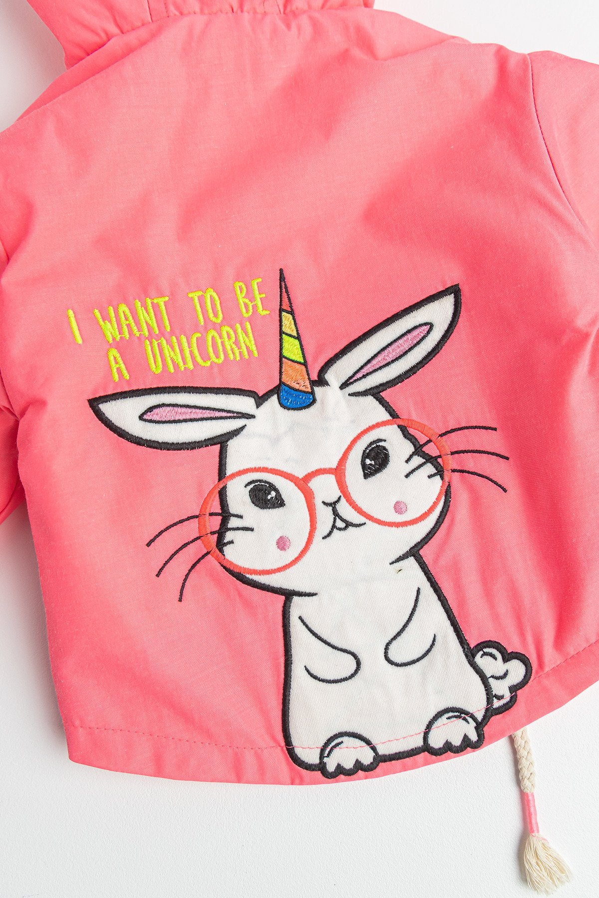 Unicorn İşlemeli İçi Peluş Neon Pembe Kız Bebek Mont