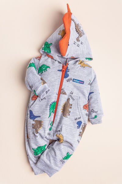 Dino Figürlü Kapüşonlu Erkek Bebek Tulum