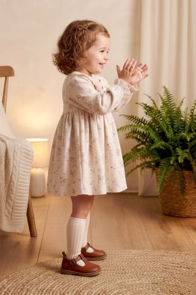 Fırfırlı Çiçekli 100% Pamuk Müslin Kız Bebek Elbise