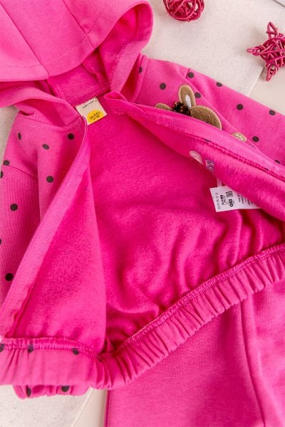 Puantiyeli Kapüşonlu İkili Kız Bebek Eşofman Takımı