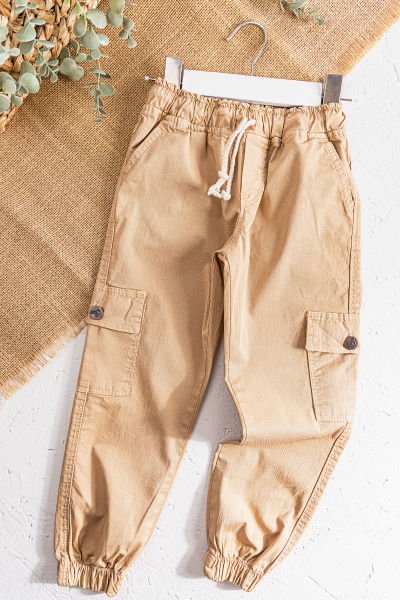Gabardin Kumaş Salaş Kesimli Erkek Çocuk Kargo Pantolon Camel - 2 Yaş