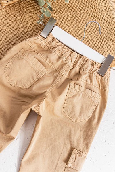 Gabardin Kumaş Salaş Kesimli Erkek Çocuk Kargo Pantolon Camel - 2 Yaş