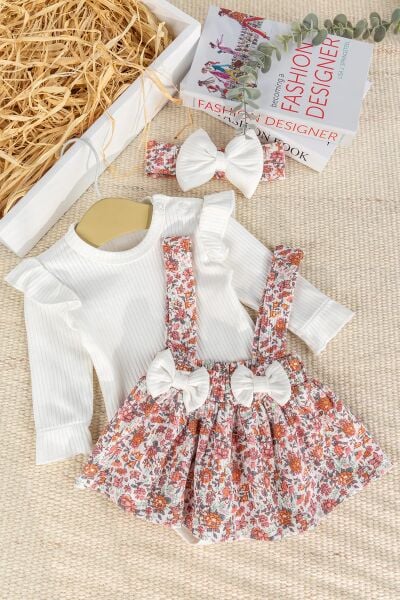 Fiyonklu Bandanalı 100% Pamuk Şık Kız Bebek Jile Etek Elbise