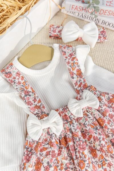 Fiyonklu Bandanalı 100% Pamuk Şık Kız Bebek Jile Etek Elbise