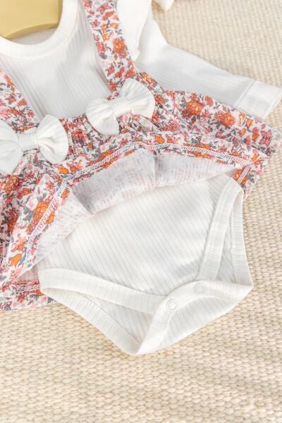 Fiyonklu Bandanalı 100% Pamuk Şık Kız Bebek Jile Etek Elbise