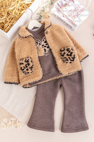 Peluş Hırkalı İki İplik Kışlık Kız Bebek Takım Set