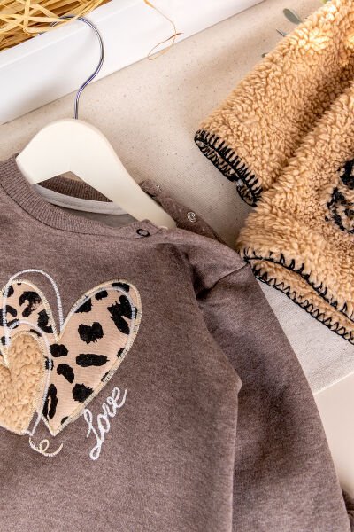 Peluş Hırkalı İki İplik Kışlık Kız Bebek Takım Set