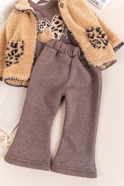 Peluş Hırkalı İki İplik Kışlık Kız Bebek Takım Set