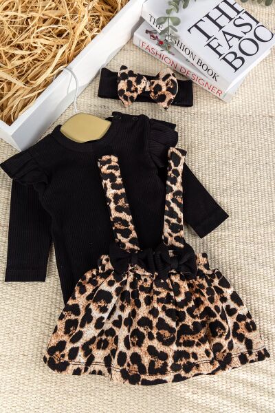 Leopar Desenli Şık Kız Bebek Jile Etek Elbise