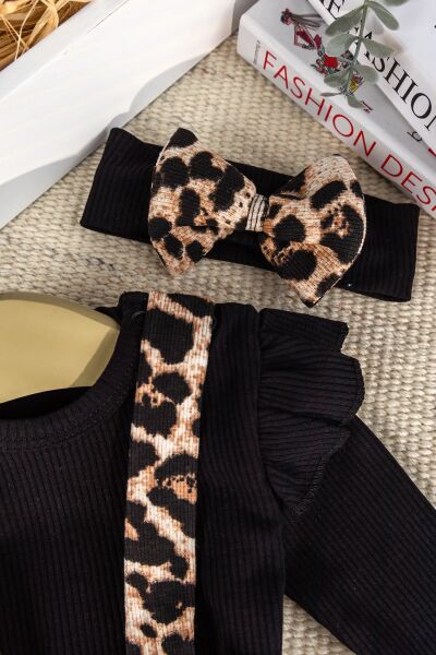 Leopar Desenli Şık Kız Bebek Jile Etek Elbise