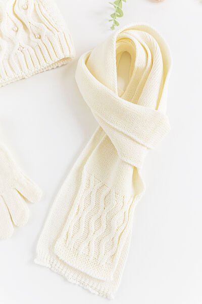 İnci Süslemeli 9-15 Yaş Kız Çocuk Atkı Bere Eldiven Takımı KREM - 9-15 Yaş