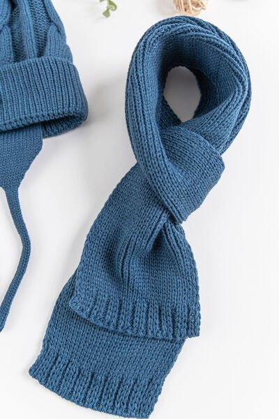 Ponponlu Kulaklıklı 1-4 Yaş Erkek Çocuk Atkı Bere Eldiven Takımı