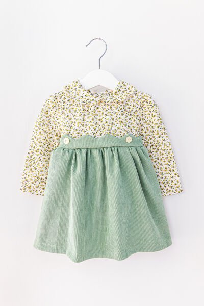 Gömlek Yakalı Kadife Bebek Elbise