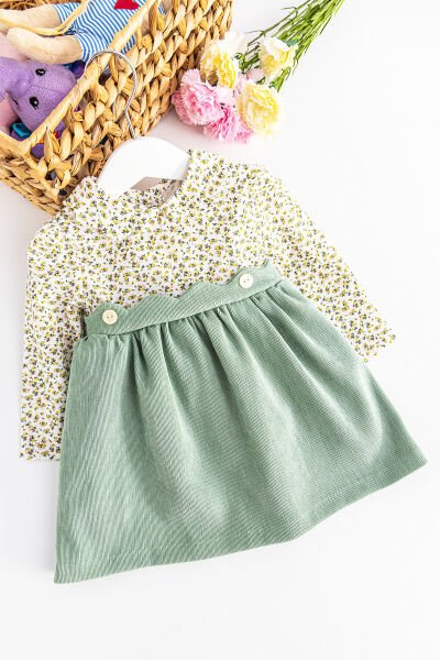 Gömlek Yakalı Kadife Bebek Elbise