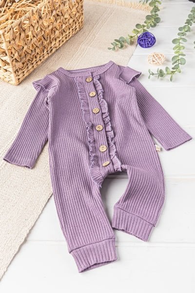 Önden Düğmeli Fırfırlı Kız Bebek Tulum