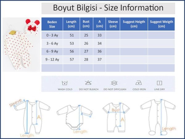 Kalp Desenli Şapkalı Kız Bebek Tulum