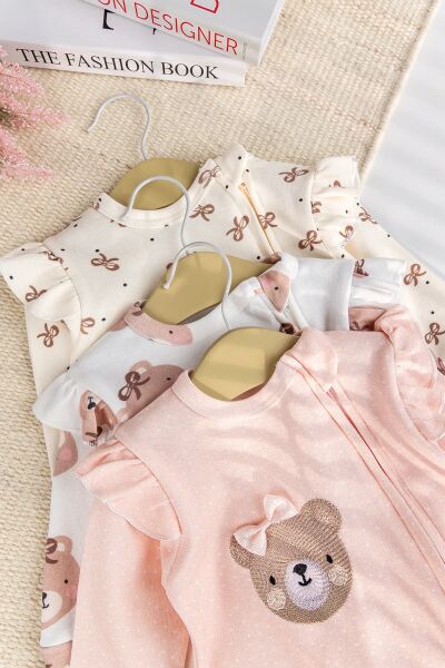 Üçlü 100% Pamuk Kız Bebek Tulum