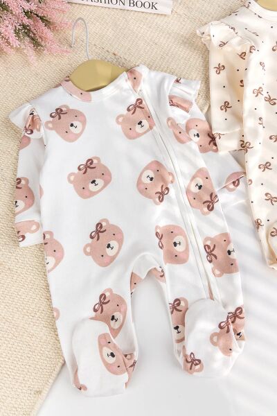 Üçlü 100% Pamuk Kız Bebek Tulum