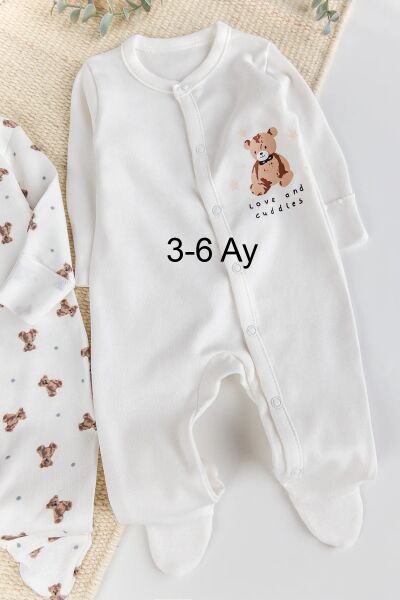 Ayıcık Baskılı Pamuklu 2'li Bebek tulum